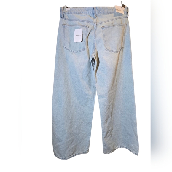Forever 21 Low Rise Baggy Light Blue Distressed Wide-Leg Jeans - Picture 2 of 6